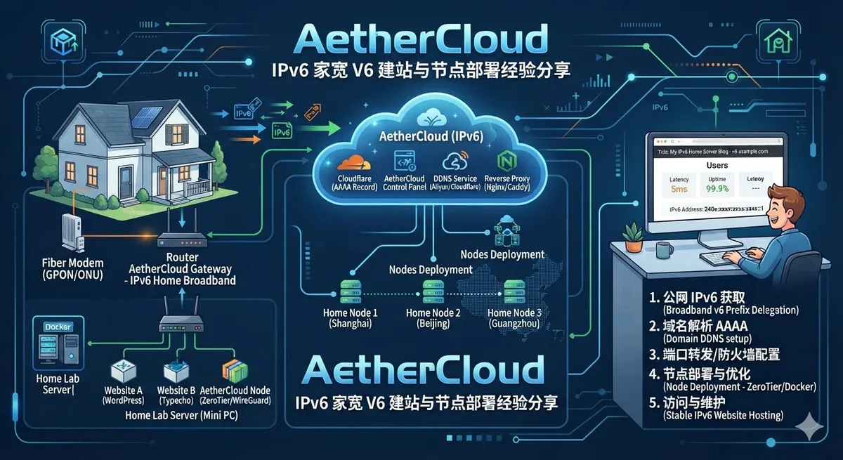 AetherCloud IPv6家宽VPS建站与节点部署
